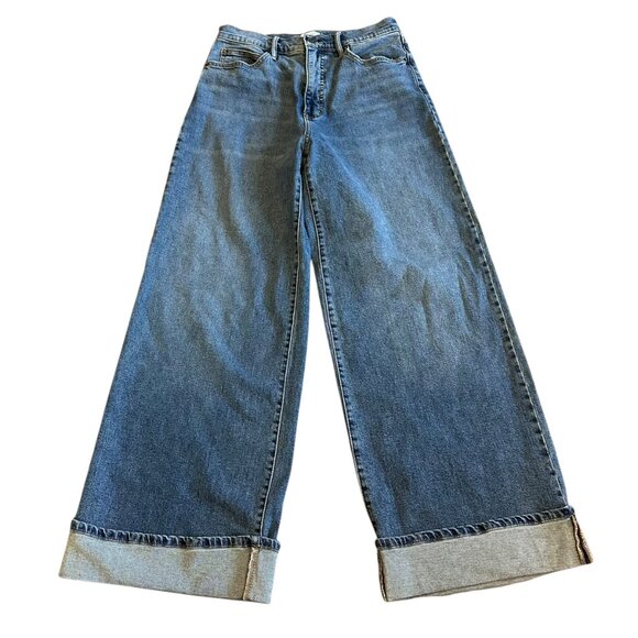 Jessica Simpson Freesia High Rise Wide Leg Jeans Cuff Medium Wash Denim Size 6 - Picture 2 of 13